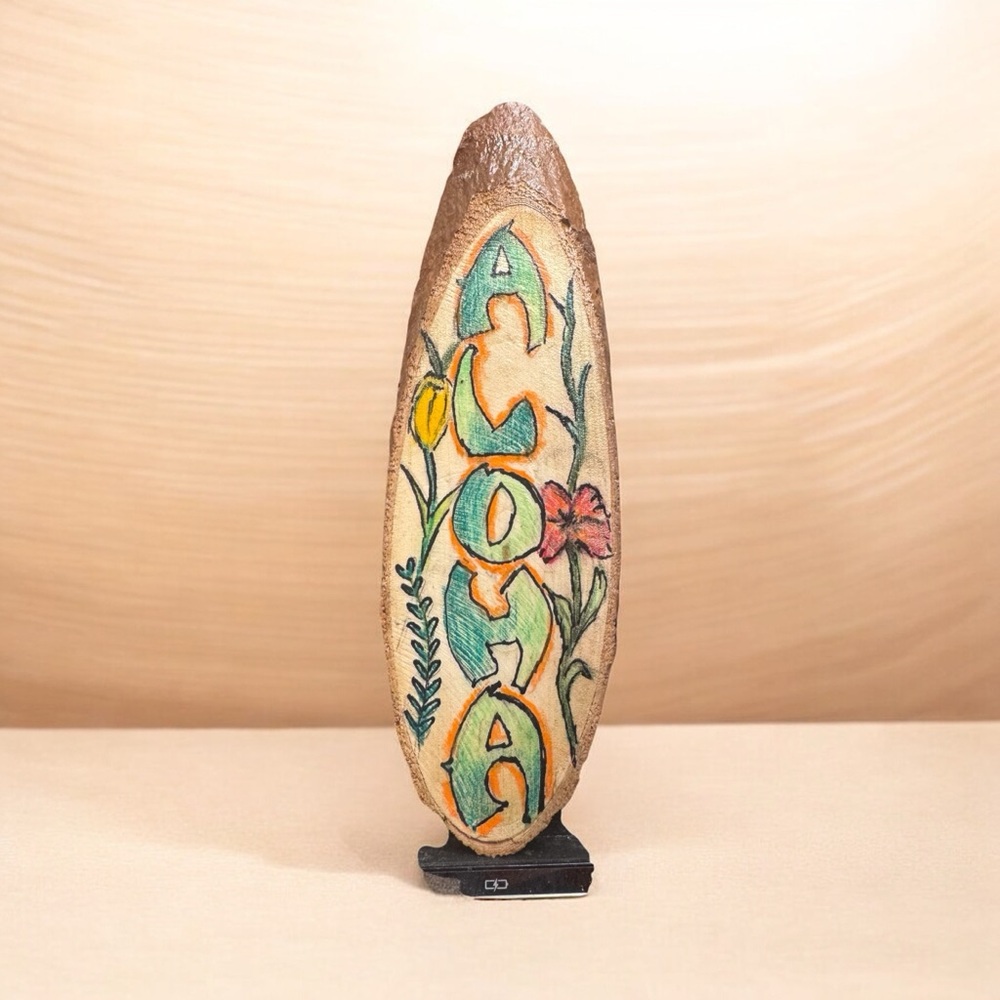 Aloha 808 beads Handcrafted wood slice art decor